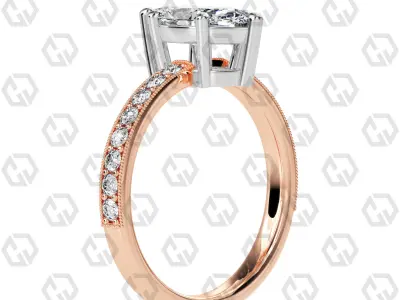 Ring 215 Marquise shape milgrain pave set with Gems 3D print model