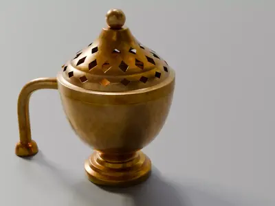 Antique Brass Mabkhara - Arabic Bakhoor Incense Burner PBR 3D model