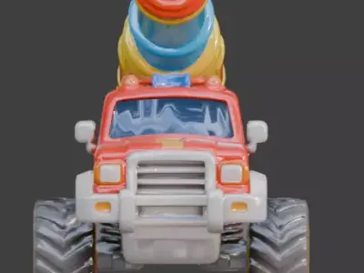 Stylized Fire Rescue Water Cannon Truck 3D Model Low-poly 3D model