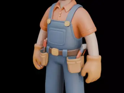 Construction Worker Cartoon Character 3D model