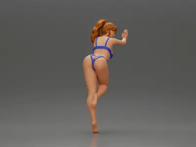 Woman in a bikini leaning on the car with her hands on the beach 3D print model