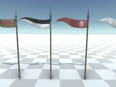 Medieval Pole Flag Set 3D model