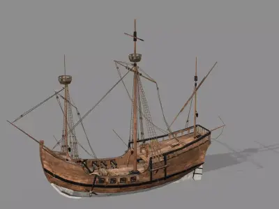 Sailboat Galleon Game Ready Caravel War Artemis Ship 3D Model Low-poly 3D model