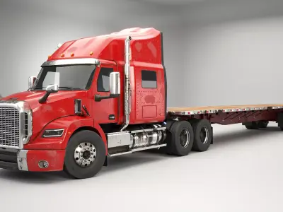 Generic Used Semi Truck with Flatbed Trailer 3D model