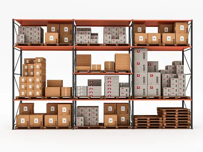 3D Warehouse Rack Model Low-poly 3D model