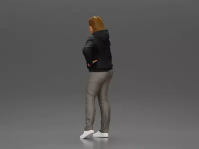 Casual girl with hoodie and sweatpants striking a confident pose 3D print model