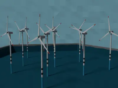 LowPoly Offshore Wind Powerplant Low-poly 3D model