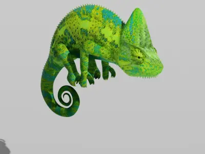 Green Chameleon Low-poly 3D model