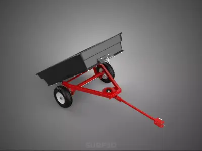 TILTING BED POLY DECK TOW TRAILER CARGO CART TRACTOR LAWN MOWER 3D model