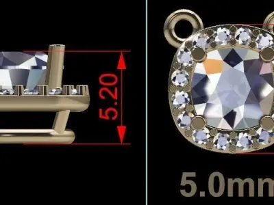 Dainty Diamond Halo Cushion Pendant 5mm 3D print model