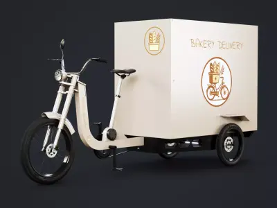 Electric Cargo Tricycle Delivery Bicycle - Bakery Delivery Low-poly 3D model