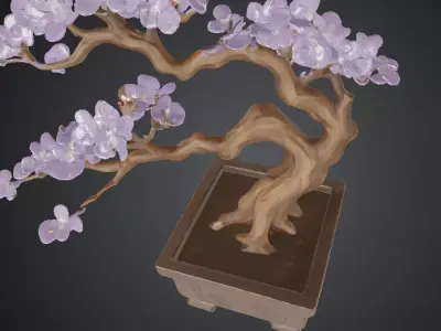 Japanese Zen Bonsai Tree with Purple Flowers Botanical Designs  Low-poly 3D model