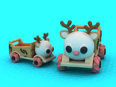 3D Cute Reindeer Toy Car with Colorful Wheels 3D print model