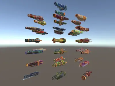 Cartoon Fantasy Weapons Cannons Low-poly 3D model
