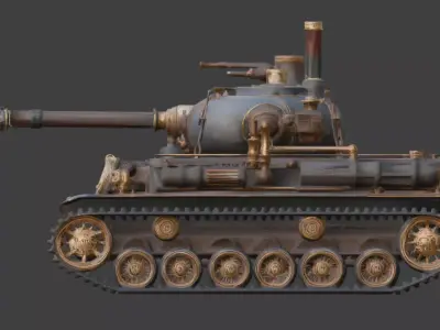 Steampunk Heavy Battle Tank 3D Model Low-poly 3D model