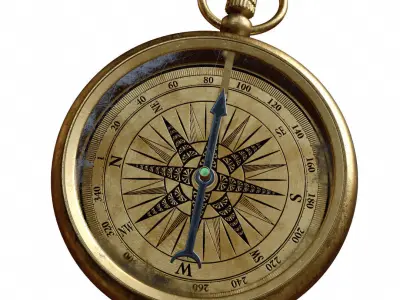 Vintage Brass Compass model with PBR textures 3D model