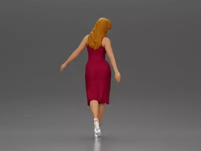 Elegant woman in dress gracefully walking with confidence 3D print model