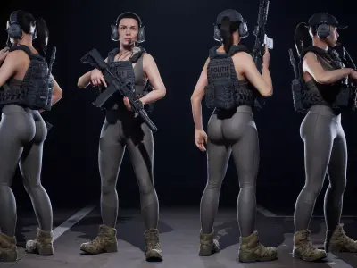 AAA MODULAR FEMALE SOLDIER Vol1 Low-poly 3D model