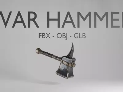 Fantasy War Hammer 3D Model - Medieval Weapon - FBX OBJ GLB 3D model