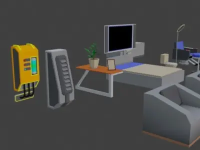 sci - fi 3D low poly furniture models Free  Free low-poly 3D model