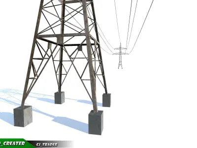 Lowpoly Modular Power line Pole 3D model Low-poly 3D model