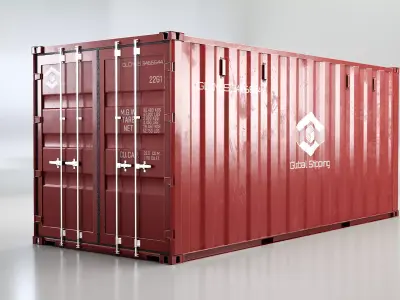 Intermodal Shipping Container 20-foot-long - Red Low-poly 3D model