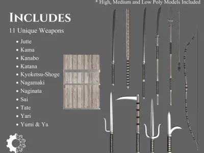 Ancient Collection Japanese Weapons Set 3D Model Pack