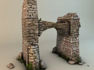 Ruins with plants and rocks Low-poly 3D model