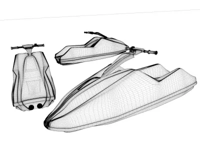 Jetski orange and speed boat 3D model