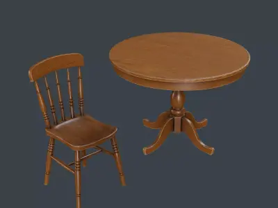 Old Dining Table and Chair - PBR Game Ready Low-poly 3D model