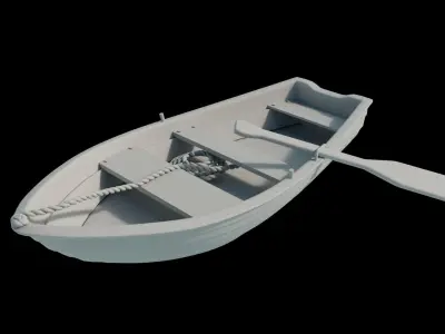A wood boat with paddle and rope 3D model