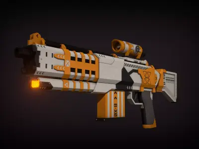 Futuristic Rifle - White and Orange Low-poly 3D model