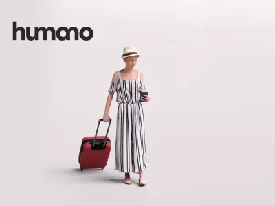 Humano Traveling Woman with hat suitcase and phone 2206-4 3D model