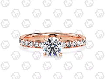 Ring 169 Round Shape milgrain pave set ring with Gems 3D print model