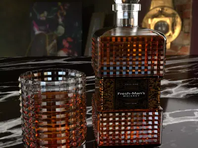 Whiskey Bottle and Cup Free 3D print model