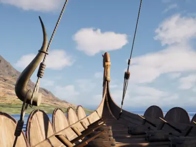 Game-Ready Viking Longship Historic Wooden Drakkar Ship Low-poly 3D model