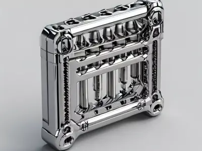 SciFi Chrome Engine Block Low-poly 3D model