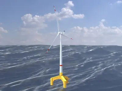 Wind turbine with Offshore Foundation V1 H-138 RD 162m Animation Low-poly 3D model