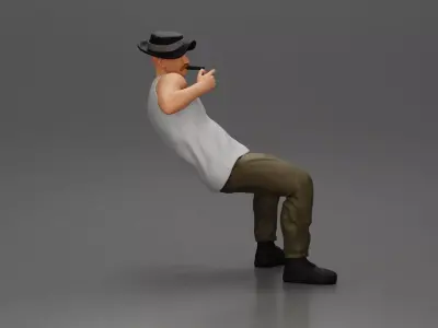 Man in hat smoking pipe leaning back with cool style 3D print model