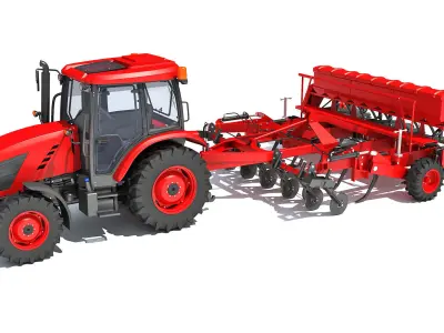 Tractor with Seed Drill 3D model 7