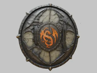 Medieval Fantasy DRagon Shield Low-poly 3D model