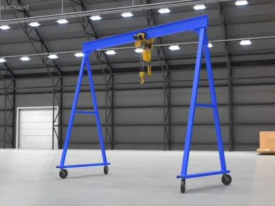 2 Ton Manual Drive Overhead Gantry with Lifting Hook Blue 3D model