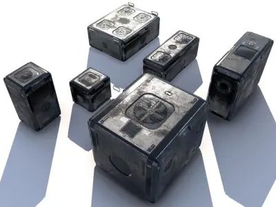 Sci Fi old grey cargo crates Low-poly 3D model