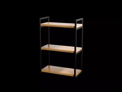 Modern 3-Tier Industrial Shelf  Wood and Black Metal Low-poly 3D model