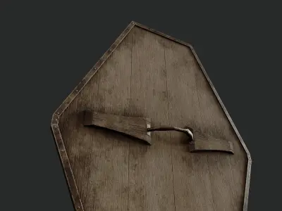 Slavic diamond-shaped shield painted red with bull symbol Low-poly 3D model
