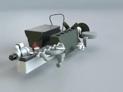 Old straight engine inline engine - simple 3D model