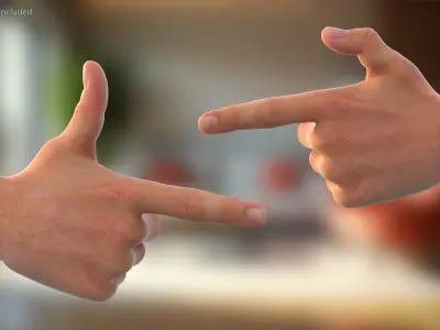 Male Hand Pair with Finger Gun Gesture 3D model