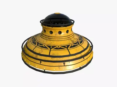 Alien Spaceship UFO F08 Yellow Dirt - Sci Fi Spacecraft Design Low-poly 3D model