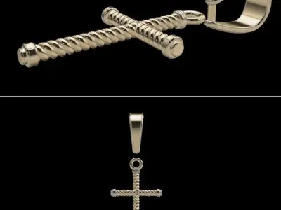 Cross Pendant Rope Twist 2 Size 3D print model