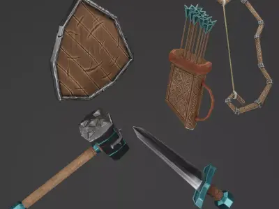 Stylized Weapons Free low-poly 3D model Free low-poly 3D model